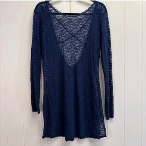 Victoria's Secret Deep Blue Whimsigoth Floral Lace Sheer Babydoll Dress Grunge